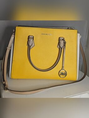 Michael Kors Yellow Satchel Crossbody Bag Leather Colorblock
